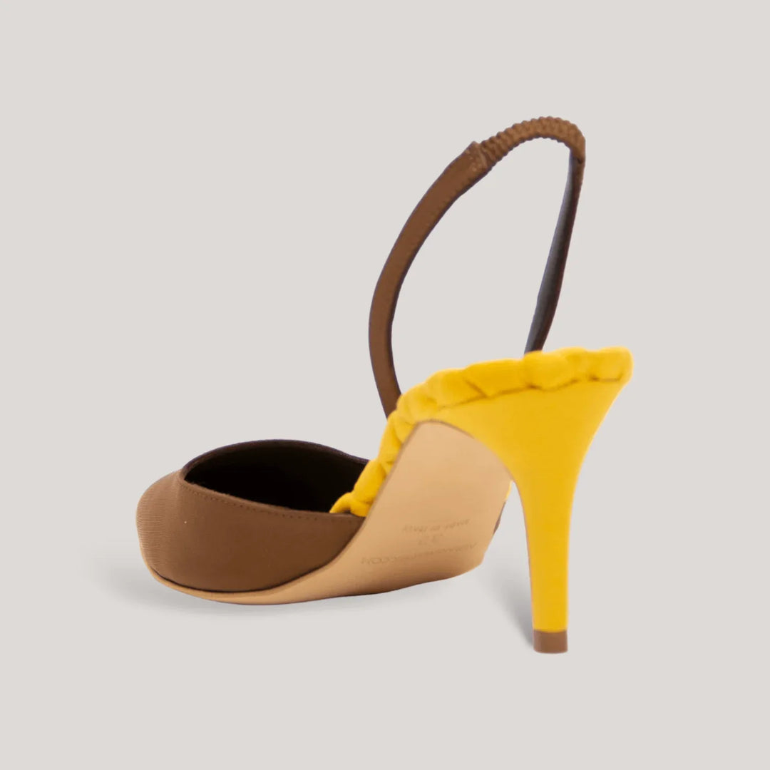 GABRIELLA | Yellow - Brown Satin Slingback Pumps | women&