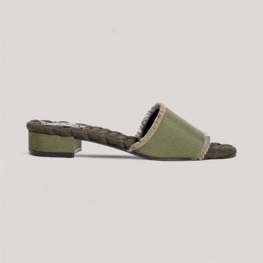 GIORGIA | Military Grosgrain - Sandals by AERA NEW YORK, luxury vegan shoes with grosgrain fringe and cushioned insole for comfort.