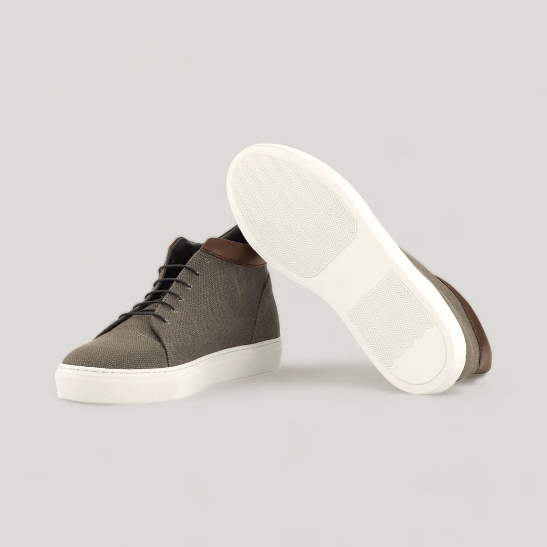 ZENITH | High Top Sneaker - Grey Linen &amp; Dark Brown | Men&