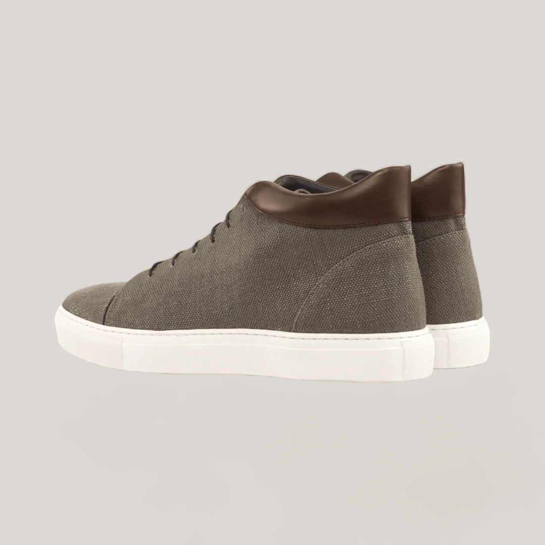 ZENITH | High Top Sneaker - Grey Linen &amp; Dark Brown | Men&