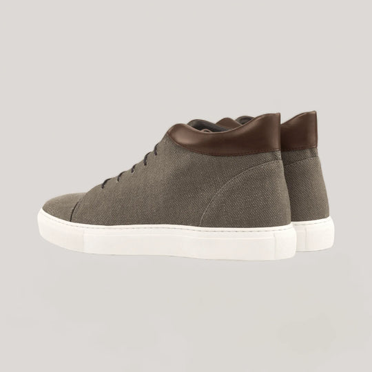 ZENITH | High Top Sneaker - Grey Linen &amp; Dark Brown | Men&