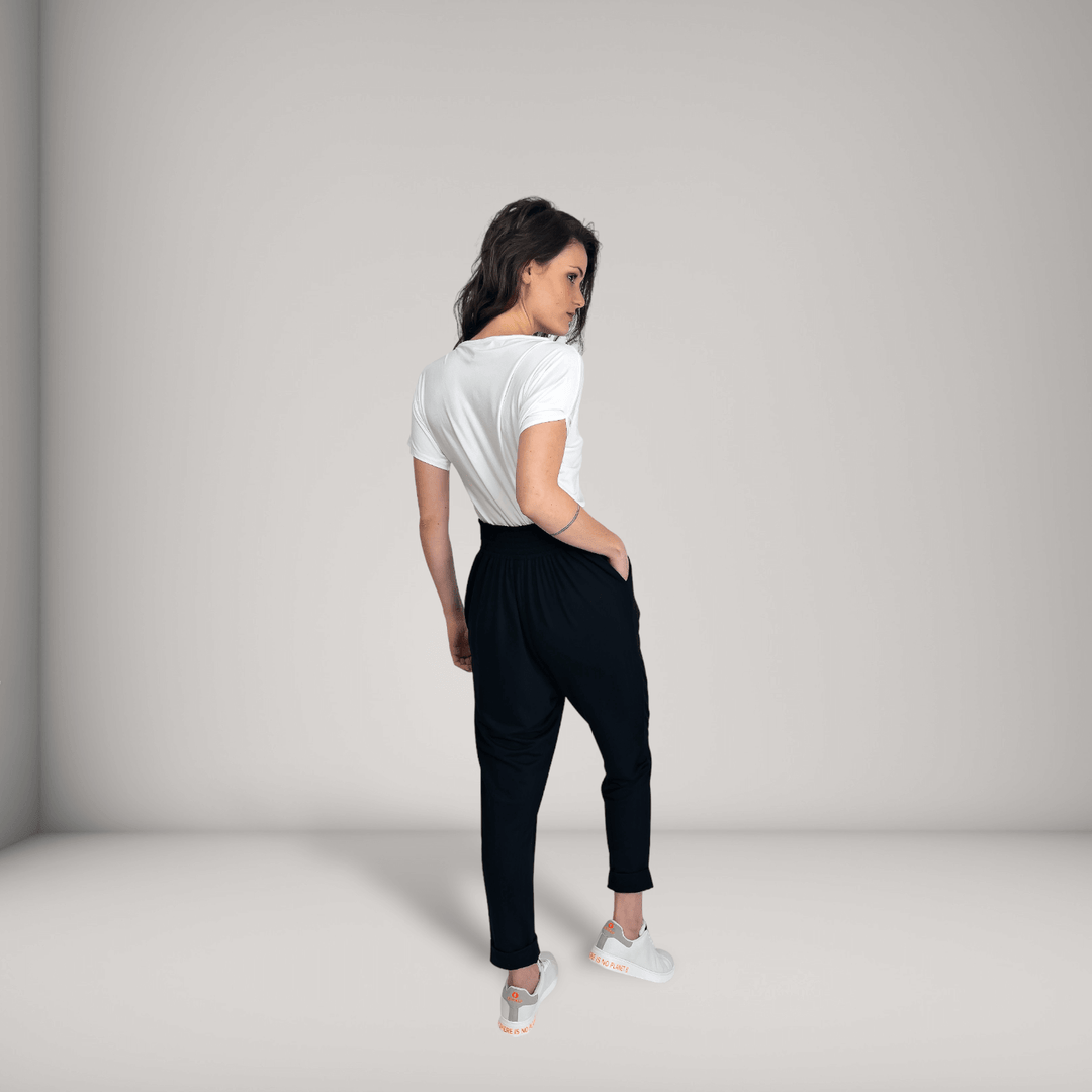 Pleated Fine French Terry Tapered Track Pants | Obsidian | Women's Clothing | ALLTRUEIST By Maryna | ALLTRUEIST