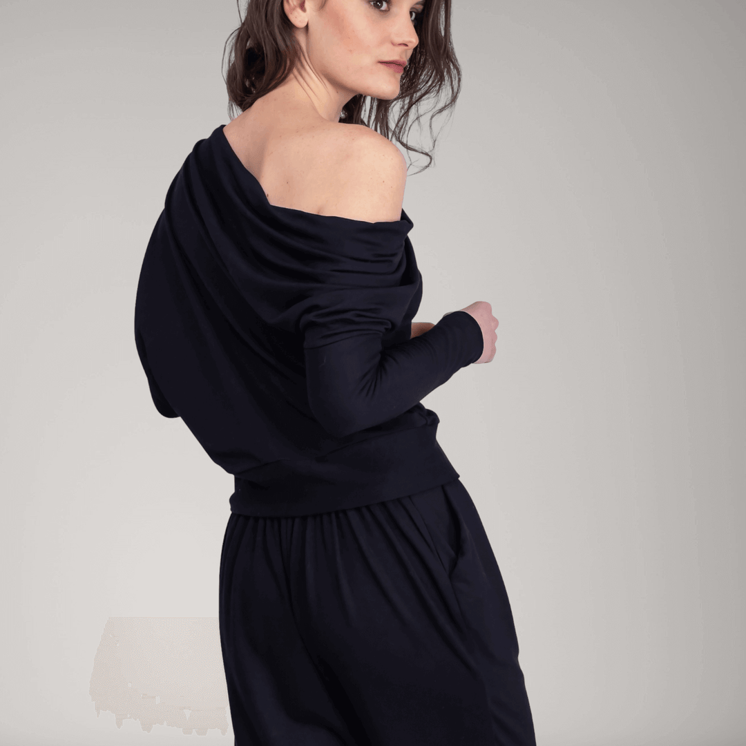 One-Shoulder Fine French Terry Sweater | Obsidian | Women's Clothing | ALLTRUEIST By Maryna | ALLTRUEIST