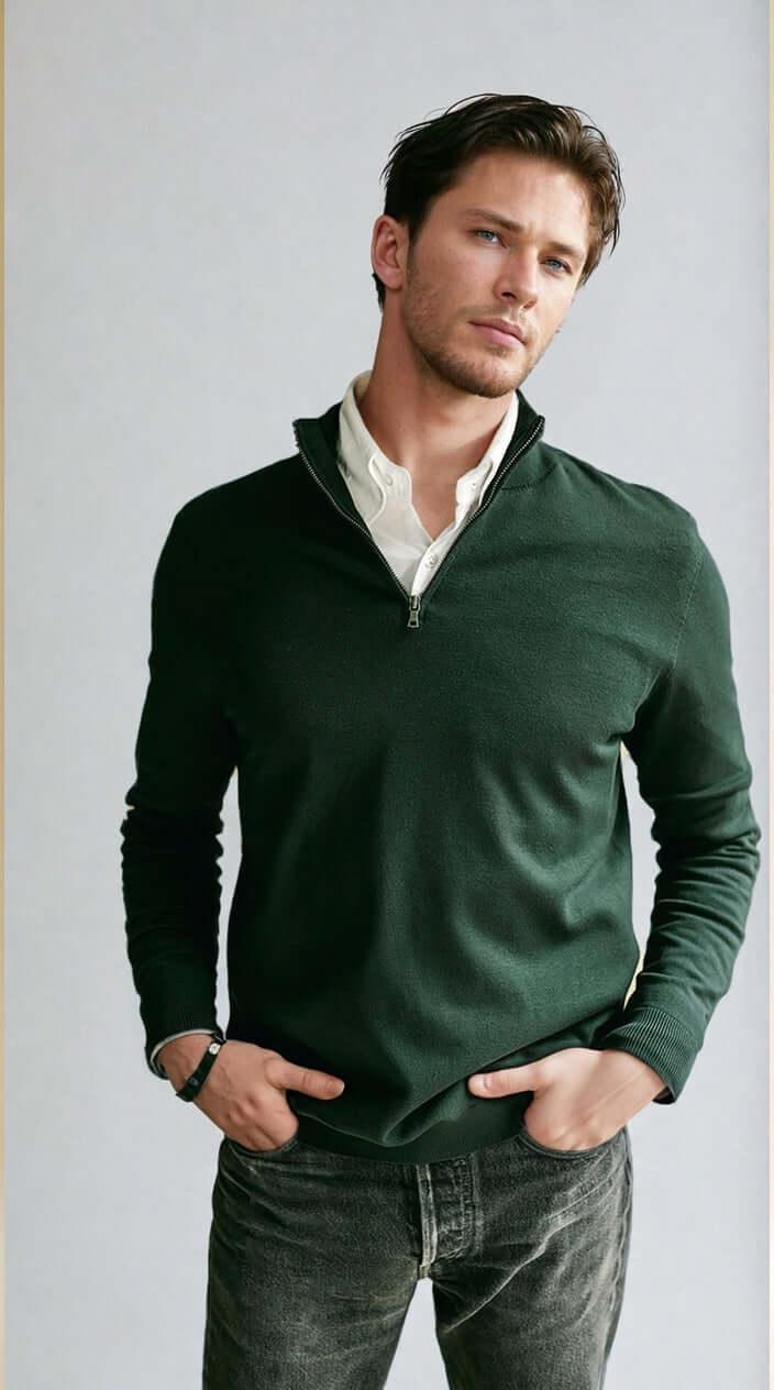 WESTON | Viscose Half-Zip Sweater | COLOR: LODEN, CHARCOAL, BORDEAUX, NAVY, SLATE GREY, BLACK, LIGHT GREY, CRIMSON, IVORY, LIGHT BLUE, CEMENT, MAGENTA, WHITE, PEACOCK, BROWN |3D Knitted by ALLTRUEIST