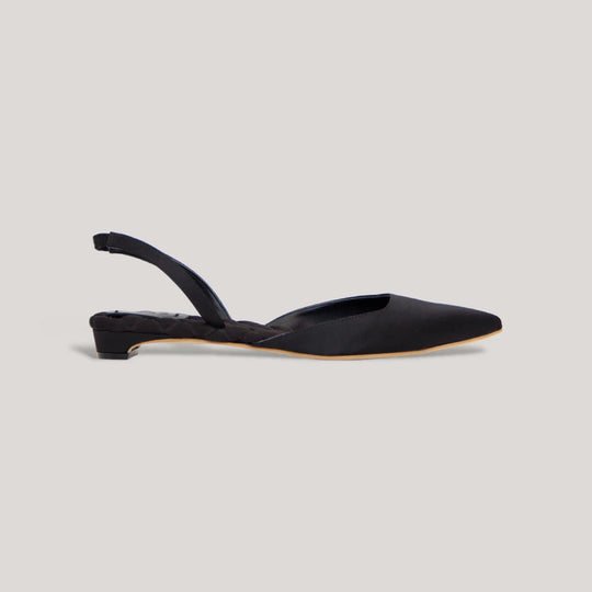 JACKIE | Black Satin Slingback Flats | Women&