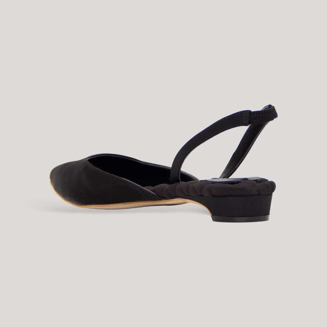 JACKIE | Black Satin Slingback Flats | Women&