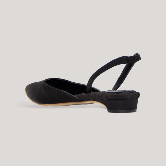JACKIE | Black Satin Slingback Flats | Women&
