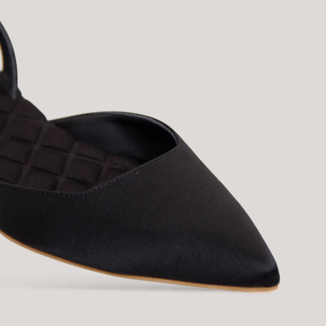 JACKIE | Black Satin Slingback Flats | Women&