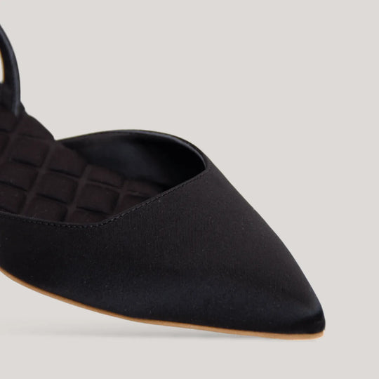 JACKIE | Black Satin Slingback Flats | Women&