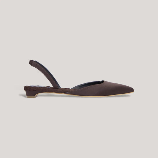 JACKIE | Brown Satin Slingback Flats | Women&