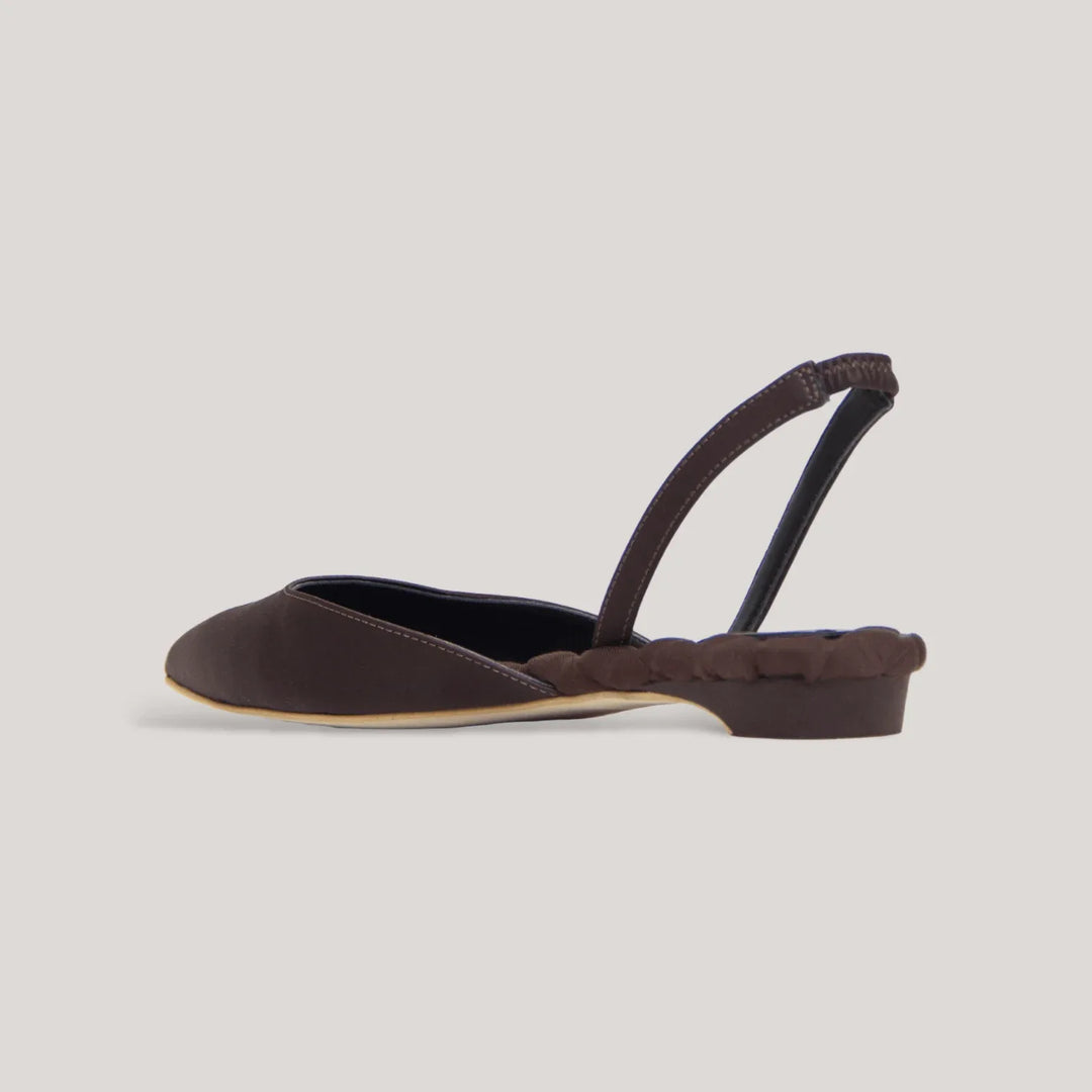 JACKIE | Brown Satin Slingback Flats | Women&