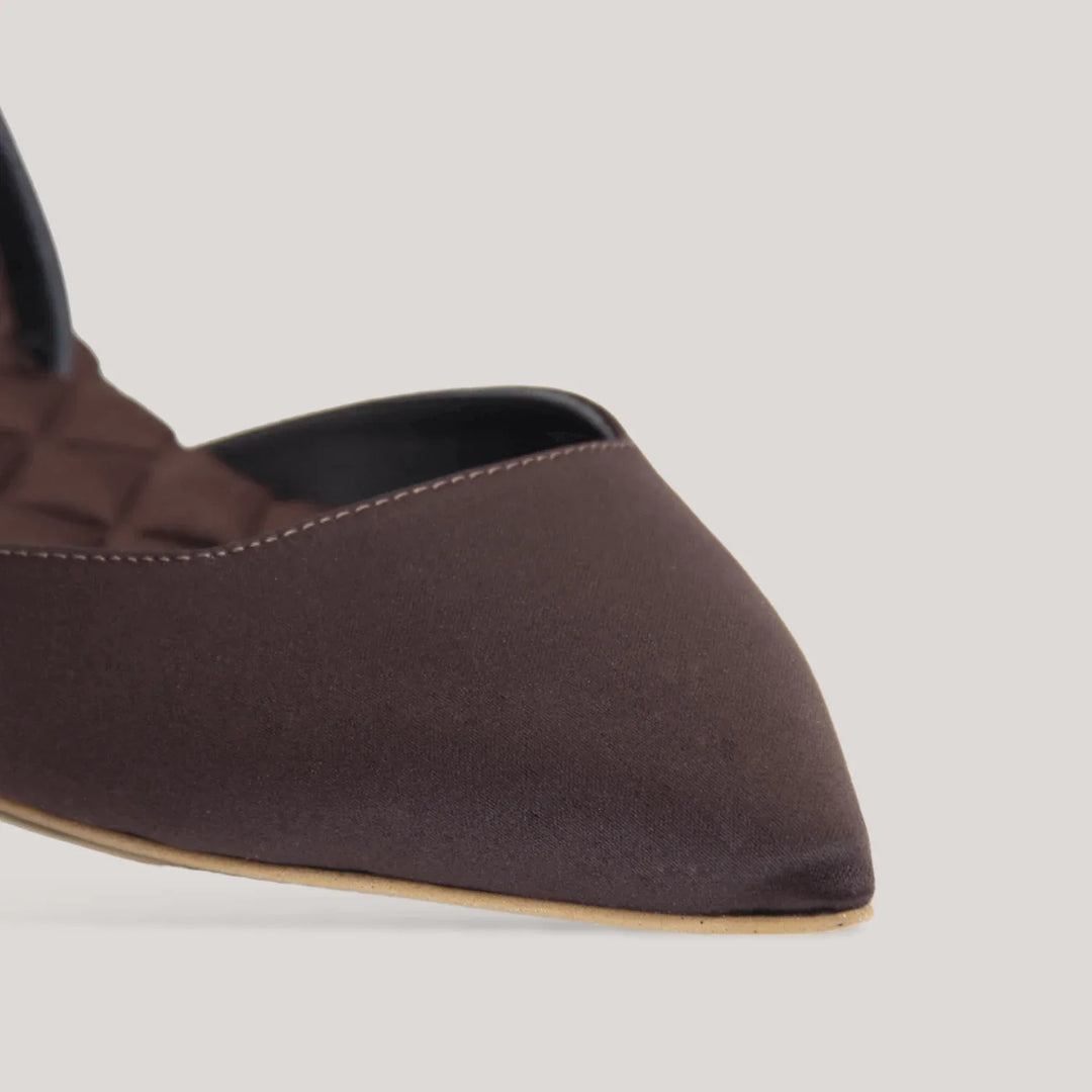 JACKIE | Brown Satin Slingback Flats | Women&