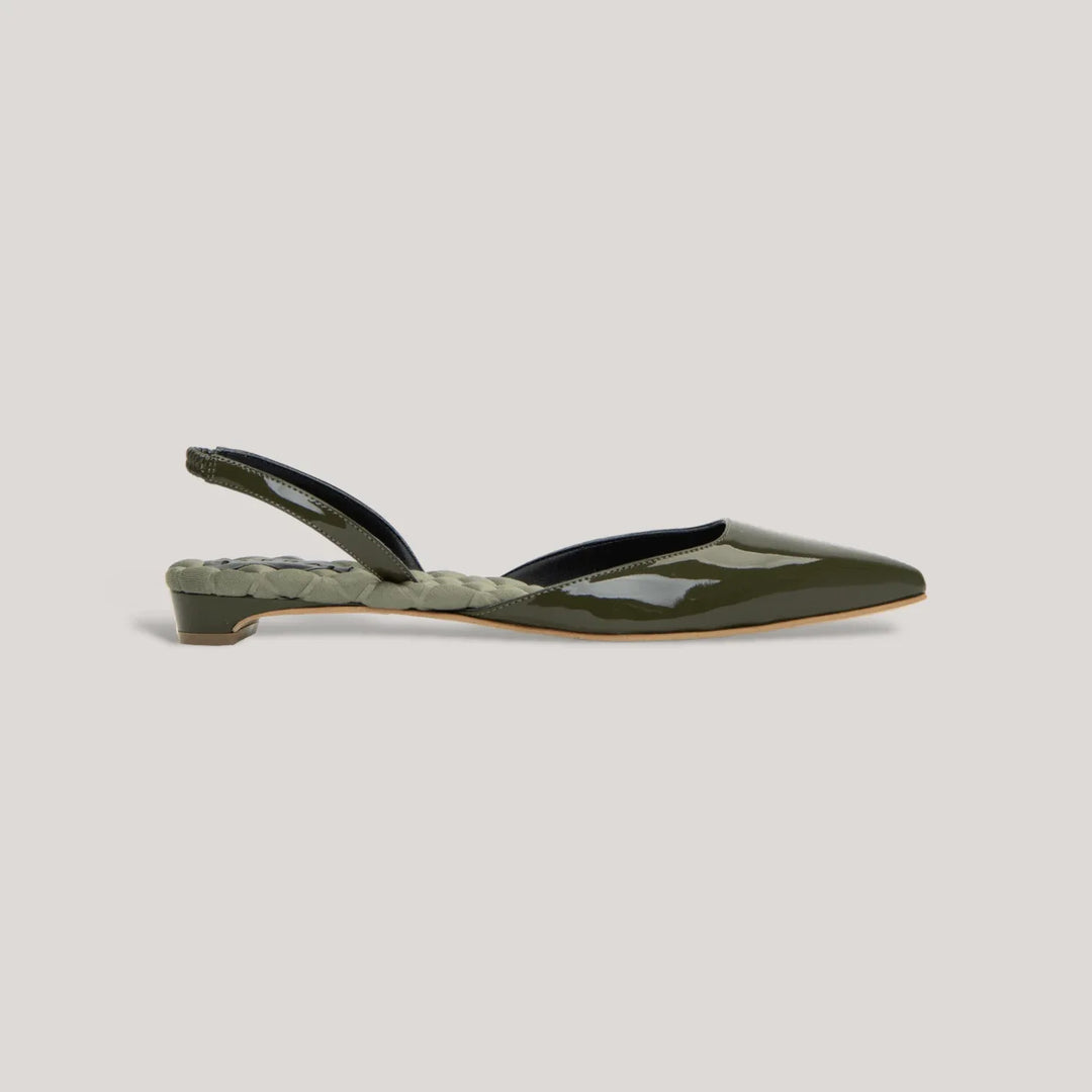 JACKIE | Green Vegan Patent Slingback Flats | Vegan Women's Shoes | AERA | ALLTRUEIST