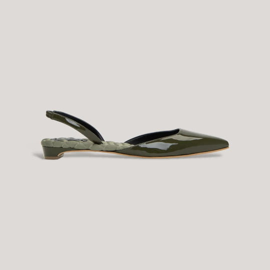 JACKIE | Green Vegan Patent Slingback Flats | Vegan Women&