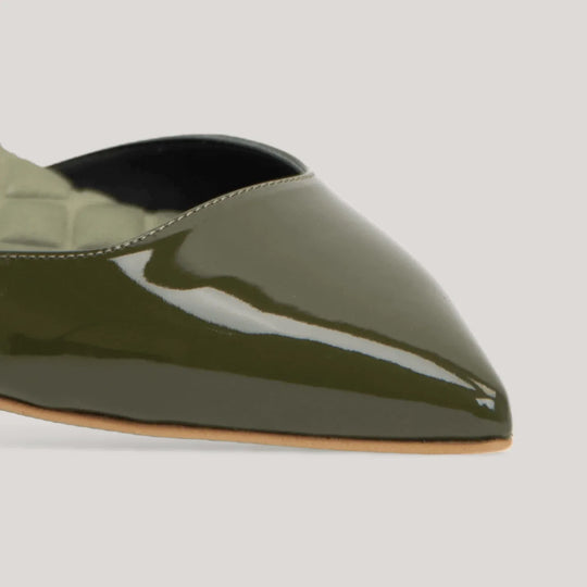 JACKIE | Green Vegan Patent Slingback Flats | Vegan Women&
