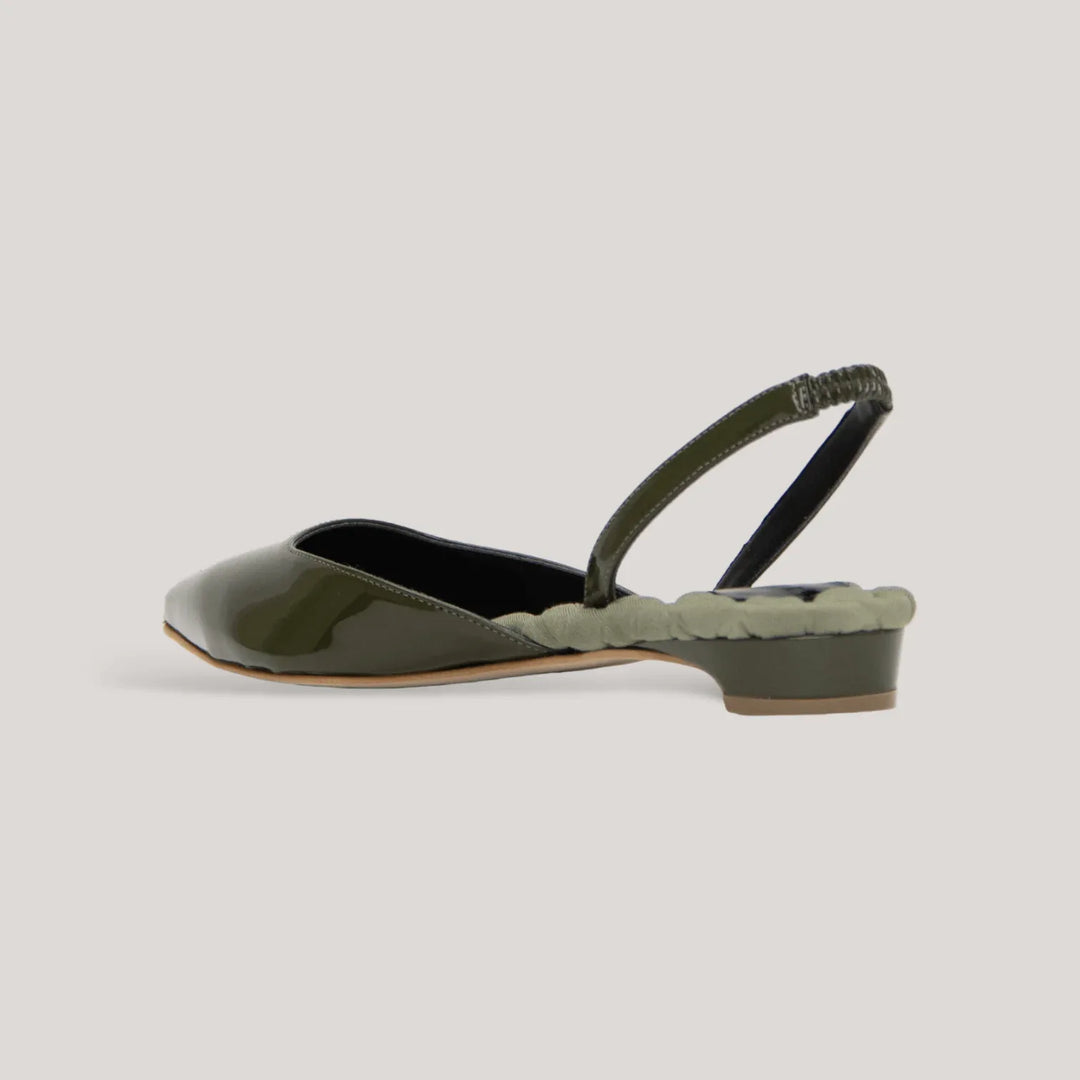 JACKIE | Green Vegan Patent Slingback Flats | Vegan Women&