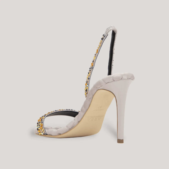LIZA | Grey - Multicolor Crystal Satin Sandals | Vegan Women&