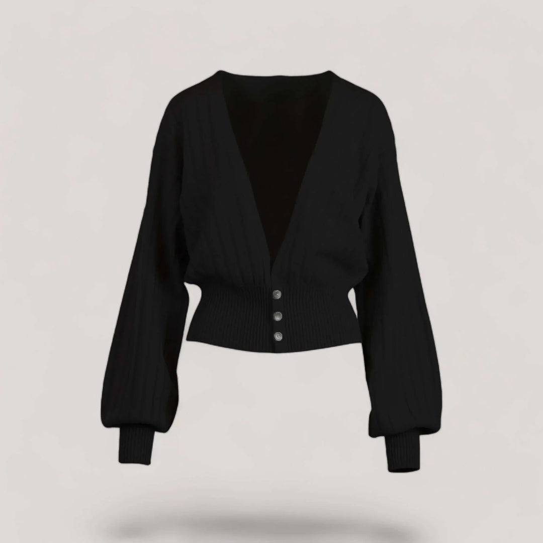 MAISIE | Bishop Sleeve Cardigan | COLOR: BLACK |3D Knitted by ALLTRUEIST