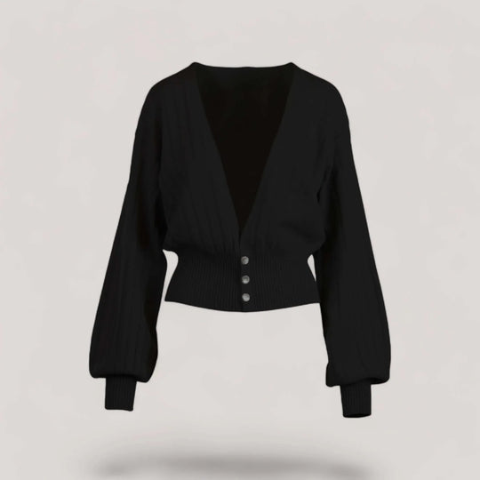 MAISIE | Bishop Sleeve Cardigan | COLOR: BLACK |3D Knitted by ALLTRUEIST