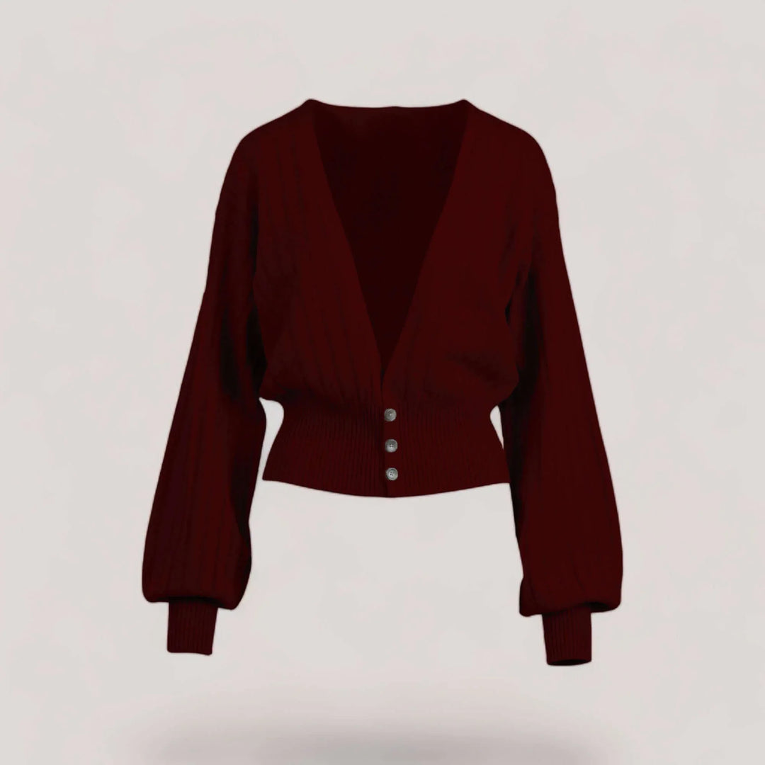 MAISIE | Bishop Sleeve Cardigan | COLOR: BORDEAUX |3D Knitted by ALLTRUEIST