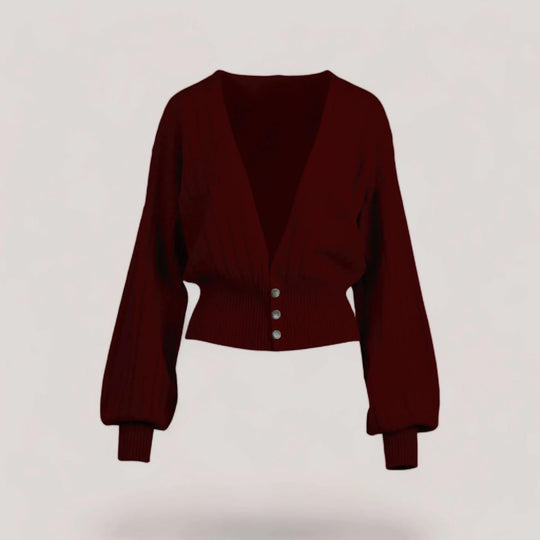 MAISIE | Bishop Sleeve Cardigan | COLOR: BORDEAUX |3D Knitted by ALLTRUEIST