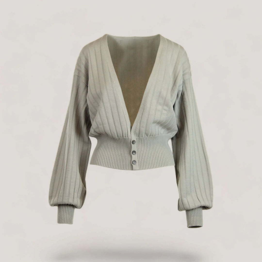 MAISIE | Bishop Sleeve Cardigan | COLOR: CEMENT |3D Knitted by ALLTRUEIST