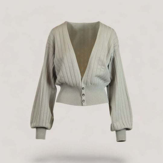 MAISIE | Bishop Sleeve Cardigan | COLOR: CEMENT |3D Knitted by ALLTRUEIST