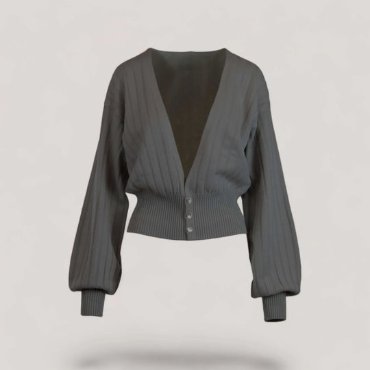 MAISIE | Bishop Sleeve Cardigan | COLOR: LIGHT BLUE, CHARCOAL, WHITE, IVORY, CEMENT, PEACOCK, MAGENTA, CRIMSON, LIGHT HEATHER GREY, BORDEAUX, LODEN, NAVY, SLATE GREY, BLACK, PEACH |3D Knitted by ALLTRUEIST