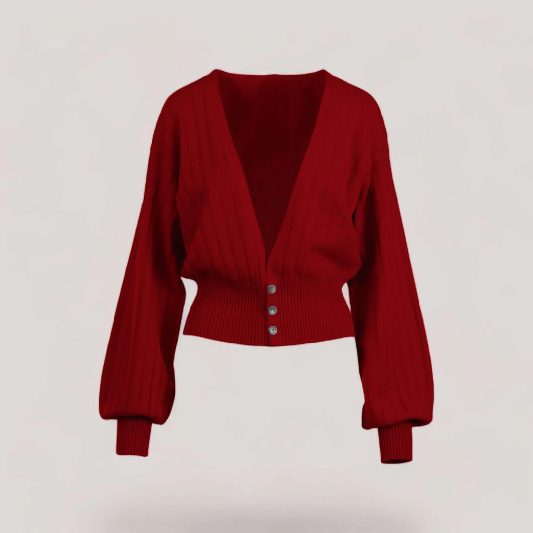 MAISIE | Bishop Sleeve Cardigan | COLOR: CRIMSON |3D Knitted by ALLTRUEIST