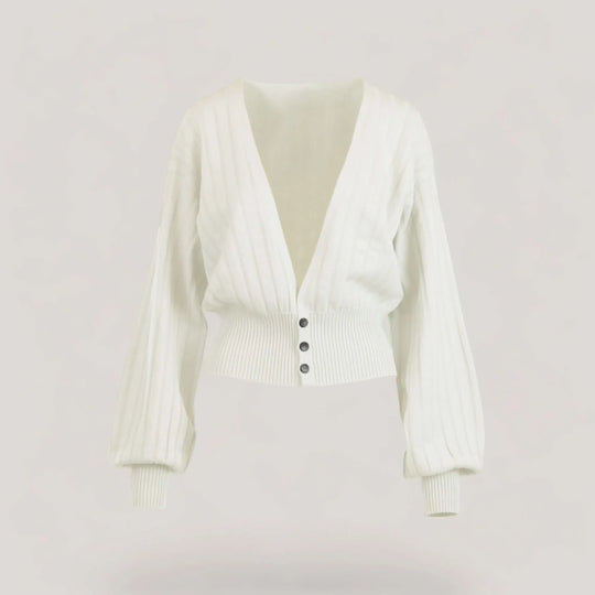 MAISIE | Bishop Sleeve Cardigan | COLOR: IVORY |3D Knitted by ALLTRUEIST