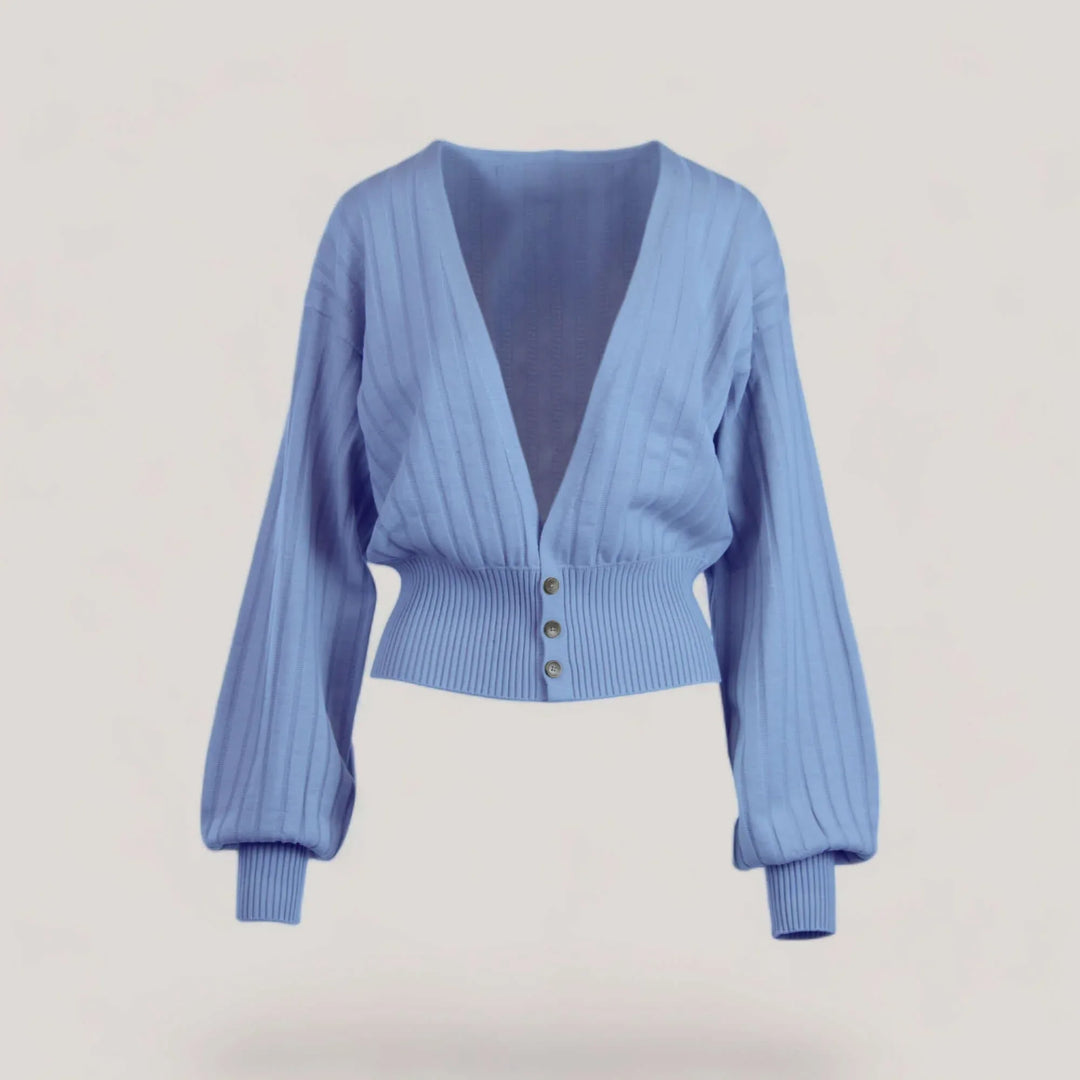MAISIE | Bishop Sleeve Cardigan | COLOR: LIGHT BLUE, CHARCOAL, WHITE, IVORY, CEMENT, PEACOCK, MAGENTA, CRIMSON, LIGHT HEATHER GREY, BORDEAUX, LODEN, NAVY, SLATE GREY, BLACK, PEACH |3D Knitted by ALLTRUEIST