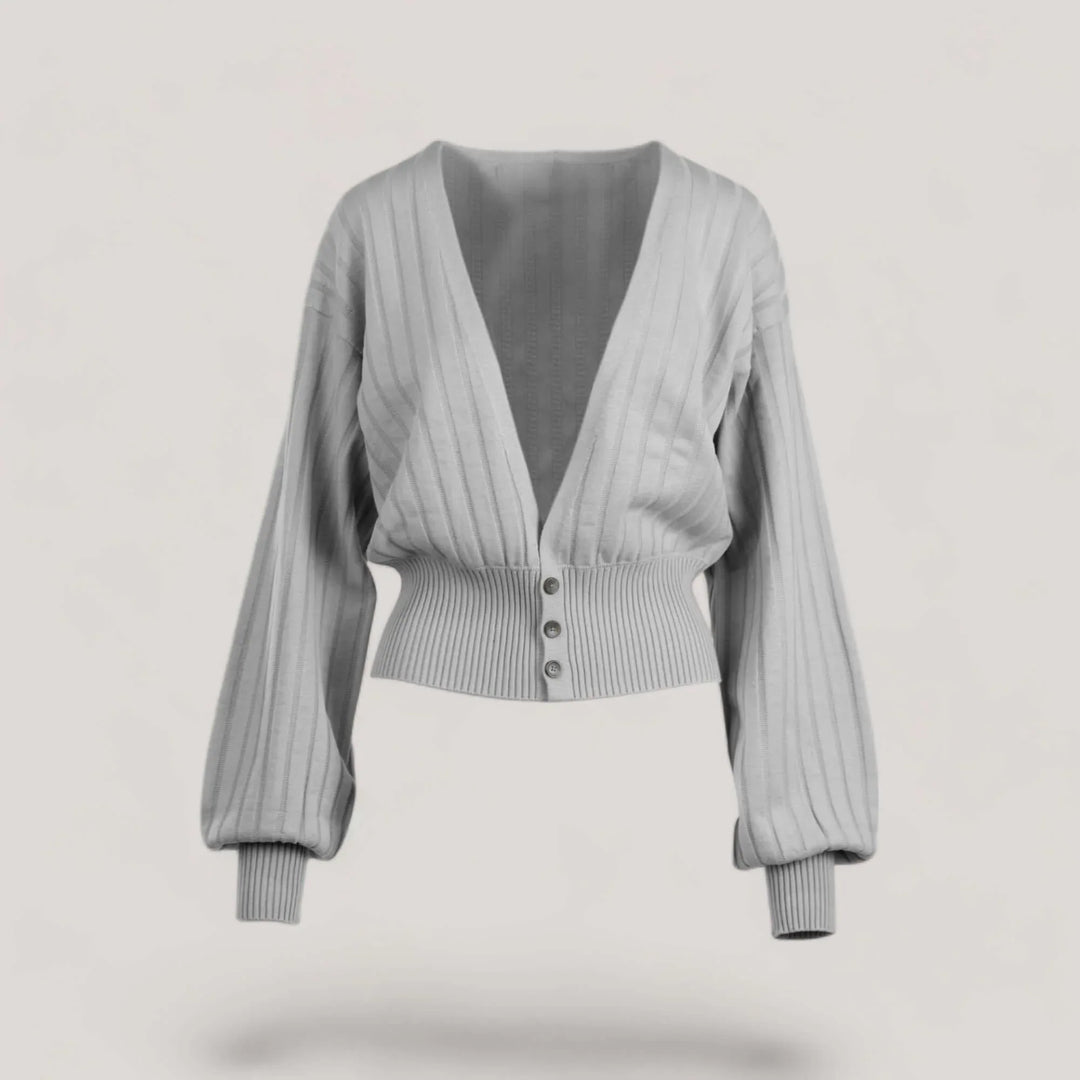 MAISIE | Bishop Sleeve Cardigan | COLOR: LIGHT HEATHER GREY |3D Knitted by ALLTRUEIST