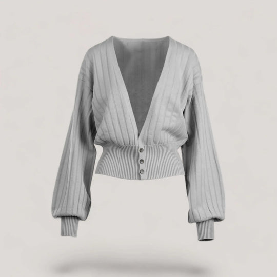 MAISIE | Bishop Sleeve Cardigan | COLOR: LIGHT HEATHER GREY |3D Knitted by ALLTRUEIST