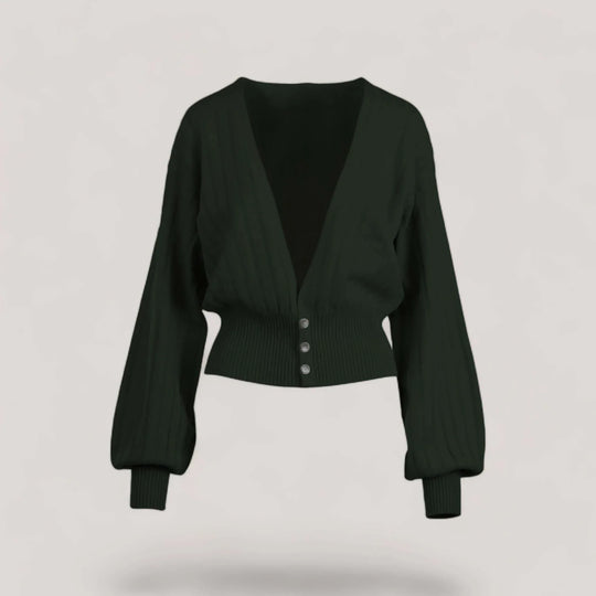 MAISIE | Bishop Sleeve Cardigan | COLOR: LODEN |3D Knitted by ALLTRUEIST