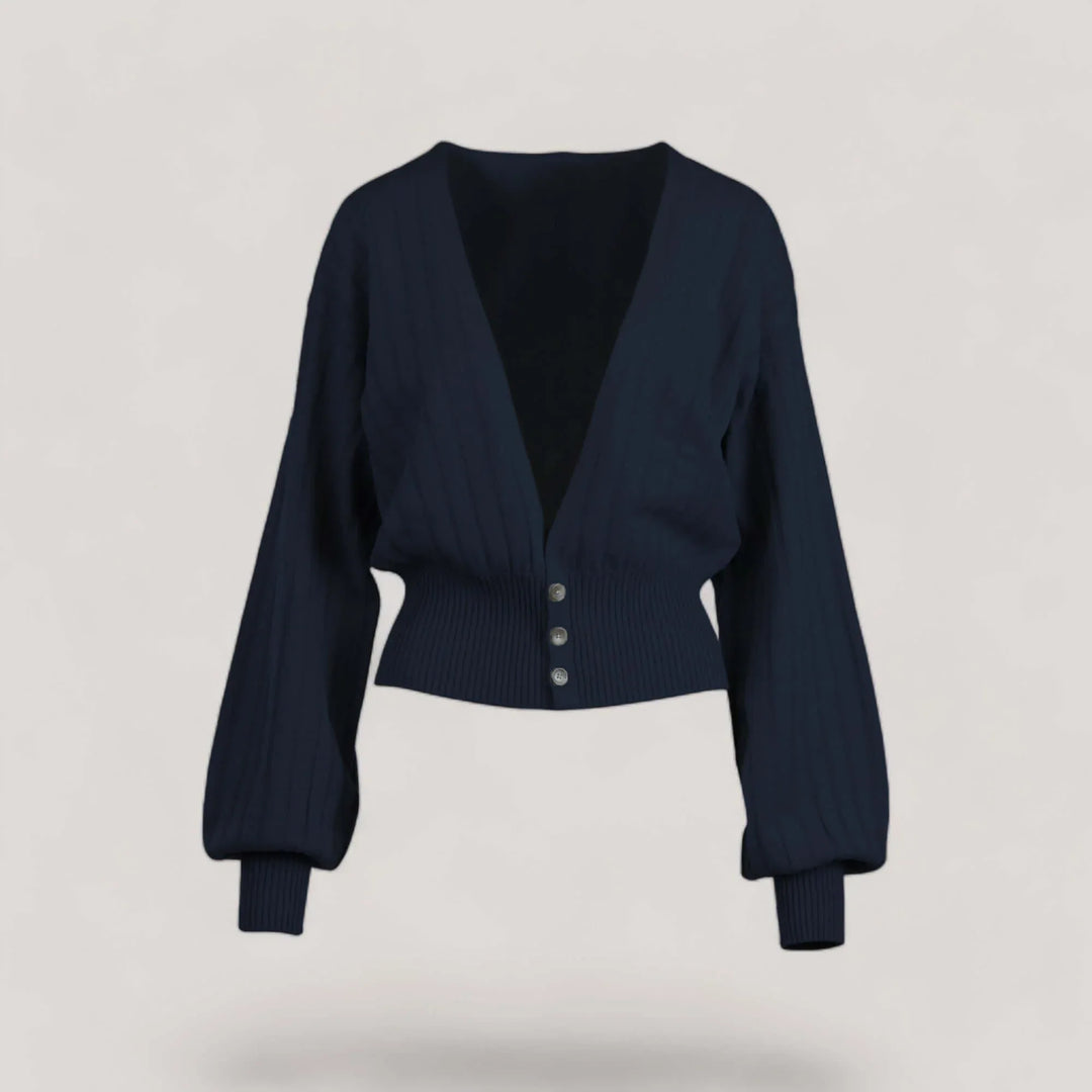 MAISIE | Bishop Sleeve Cardigan | COLOR: NAVY |3D Knitted by ALLTRUEIST