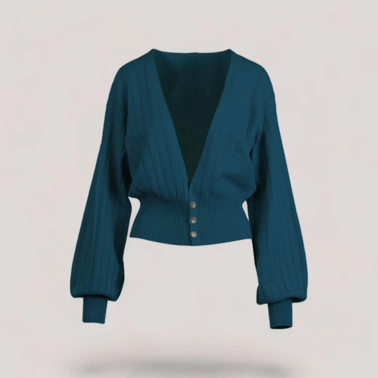 MAISIE | Bishop Sleeve Cardigan | COLOR: PEACOCK |3D Knitted by ALLTRUEIST