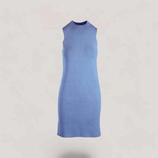 MARGOT | Sleeveless Mock-Neck Short Dress | COLOR: LIGHT BLUE |3D Knitted by ALLTRUEIST