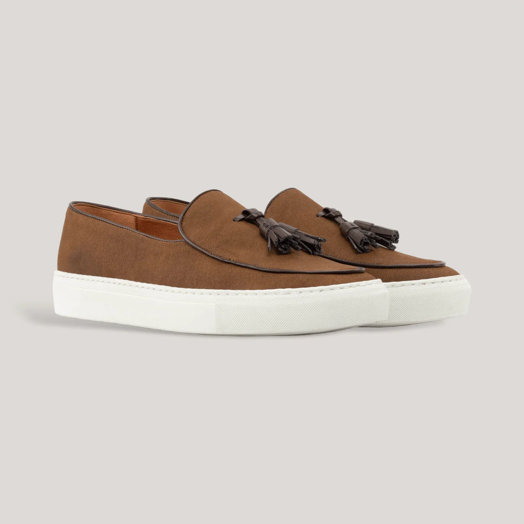 ICARUS | Loafer Sneakers - Tasseled Vegan Suede - Medium Brown | Men's | Men's Shoes | MADE-TO-MEASURE by ALLTRUEIST | allTRUEist