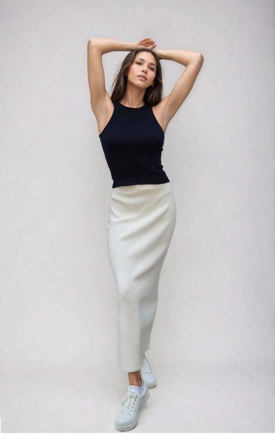 GRETA | High Waisted Long Skirt | COLOR: IVORY |3D Knitted by ALLTRUEIST