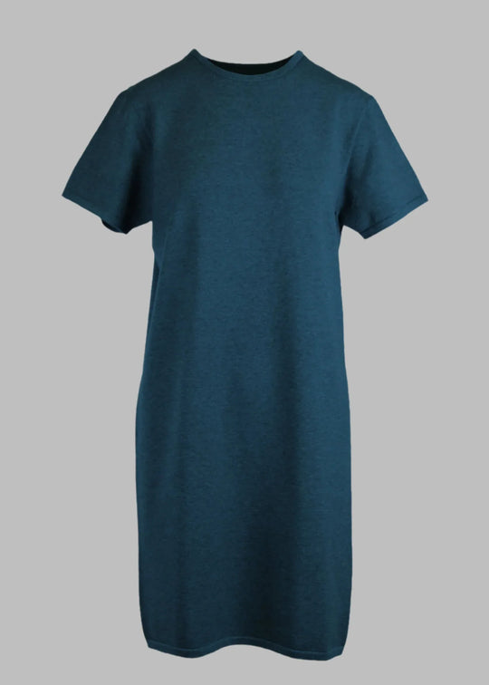 STEFANIA Ecoviscose relaxed T-shirt dress in green, made-to-order luxury knitwear by Maison Alltrueist.