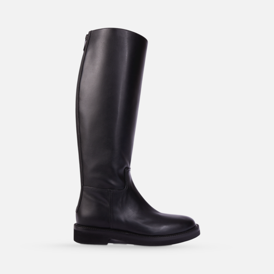 AERA ADA black nappa-effect knee-high boot, side view.