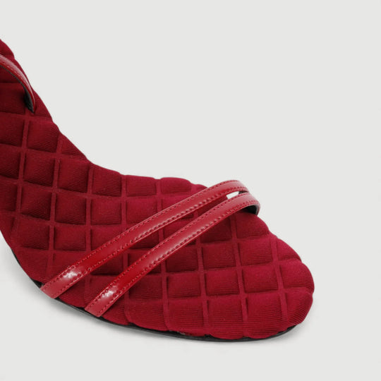 LAURA | Red - Ankle Strap Sandal by AERA NEW YORK, luxury vegan shoes with refined buckle and 70mm heel, inspired by Laura Baldassari.