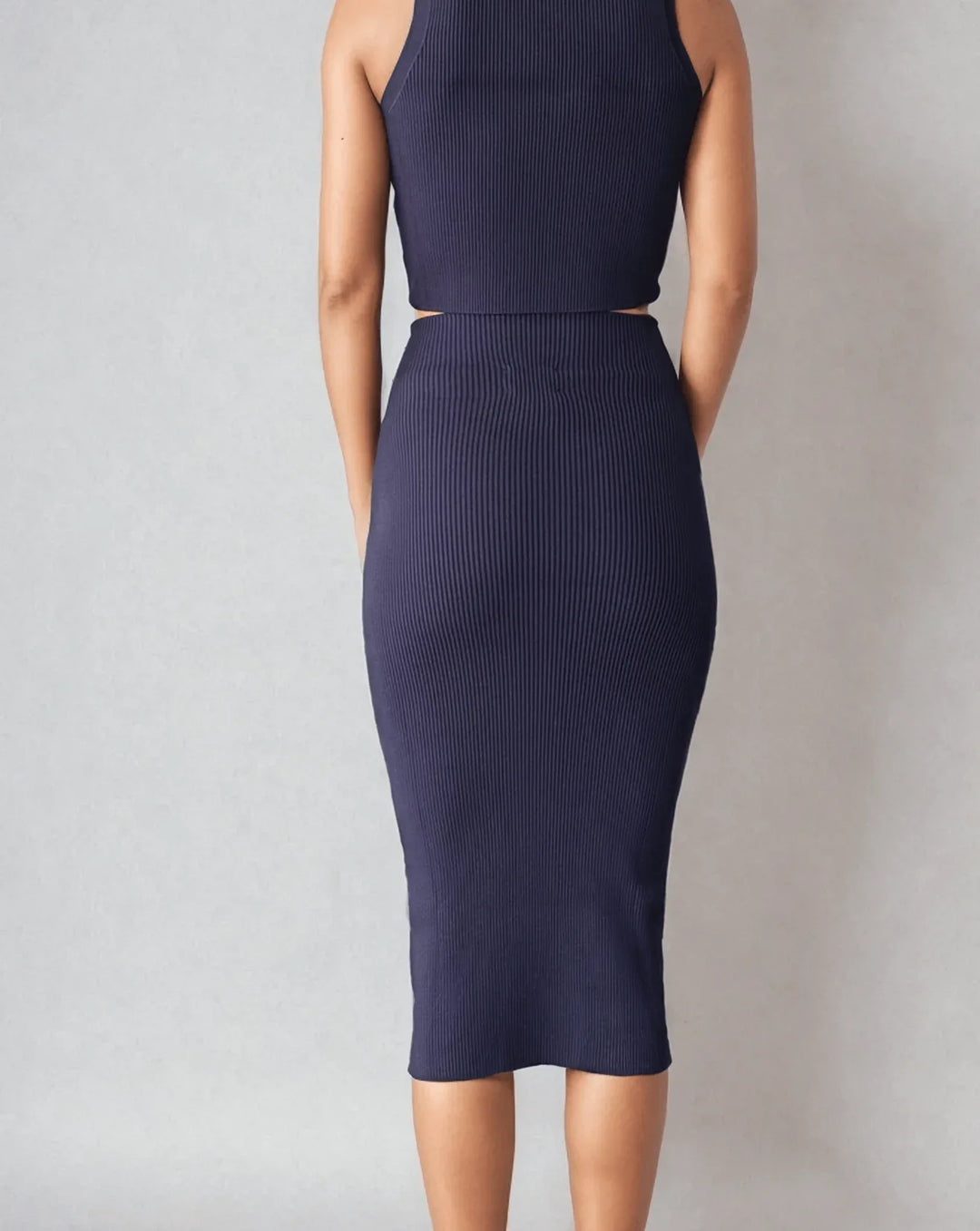 ELLERY | Ribbed High Waisted Midi Skirt | COLOR: NAVY, LODEN, MAGENTA, CEMENT, PEACH, BLACK, CHARCOAL, BORDEAUX, PEACOCK, SLATE GREY, LIGHT HEATHER GREY, CRIMSON, IVORY, LIGHT BLUE, WHITE |3D Knitted by ALLTRUEIST