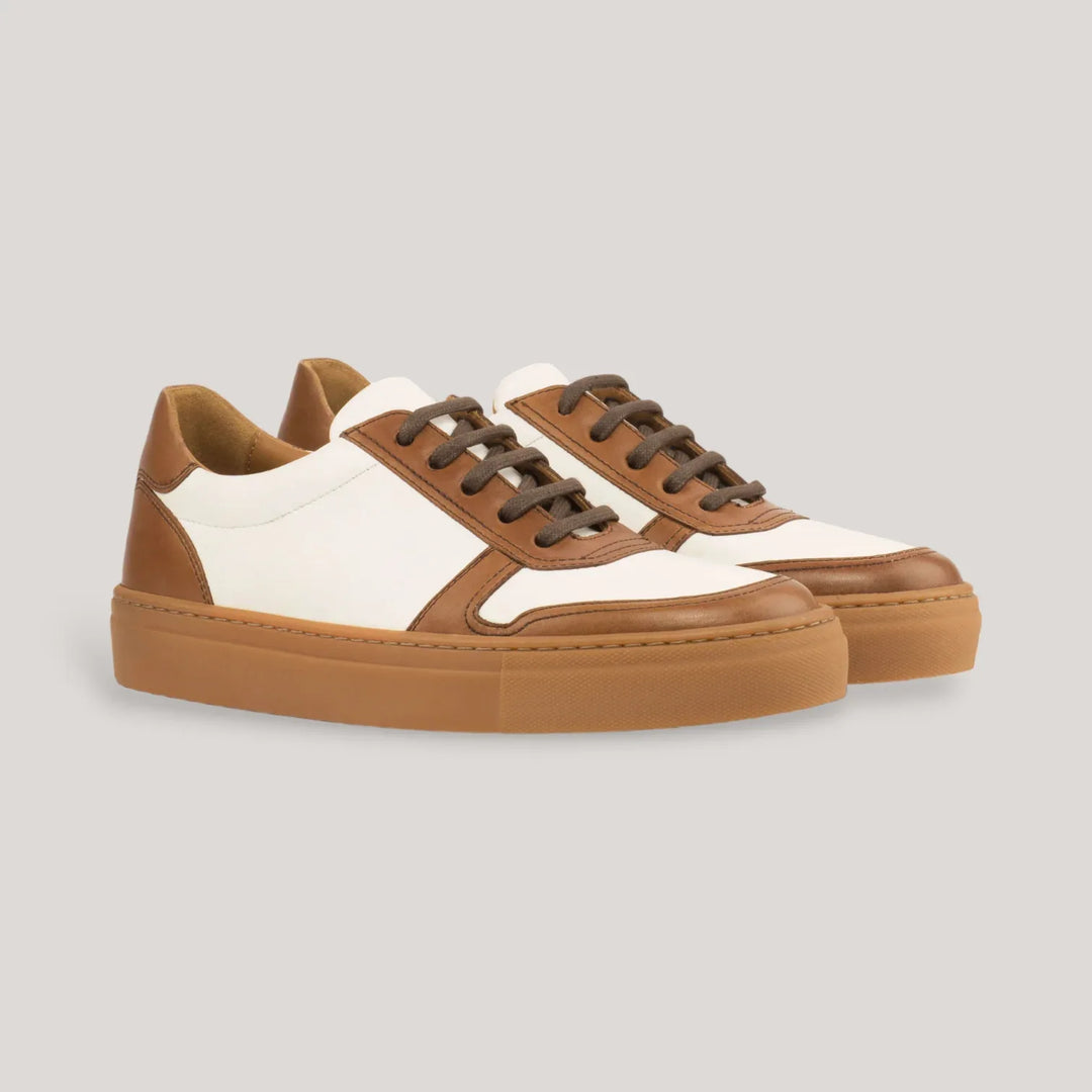VERVE | Low Top Trainer - Cognac & White - Caramel Sole | Women's | Vegan Women's Shoes | allTRUEist