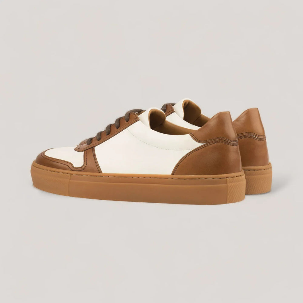 VERVE | Low Top Trainer - Cognac & White - Caramel Sole | Women's | Vegan Women's Shoes | allTRUEist