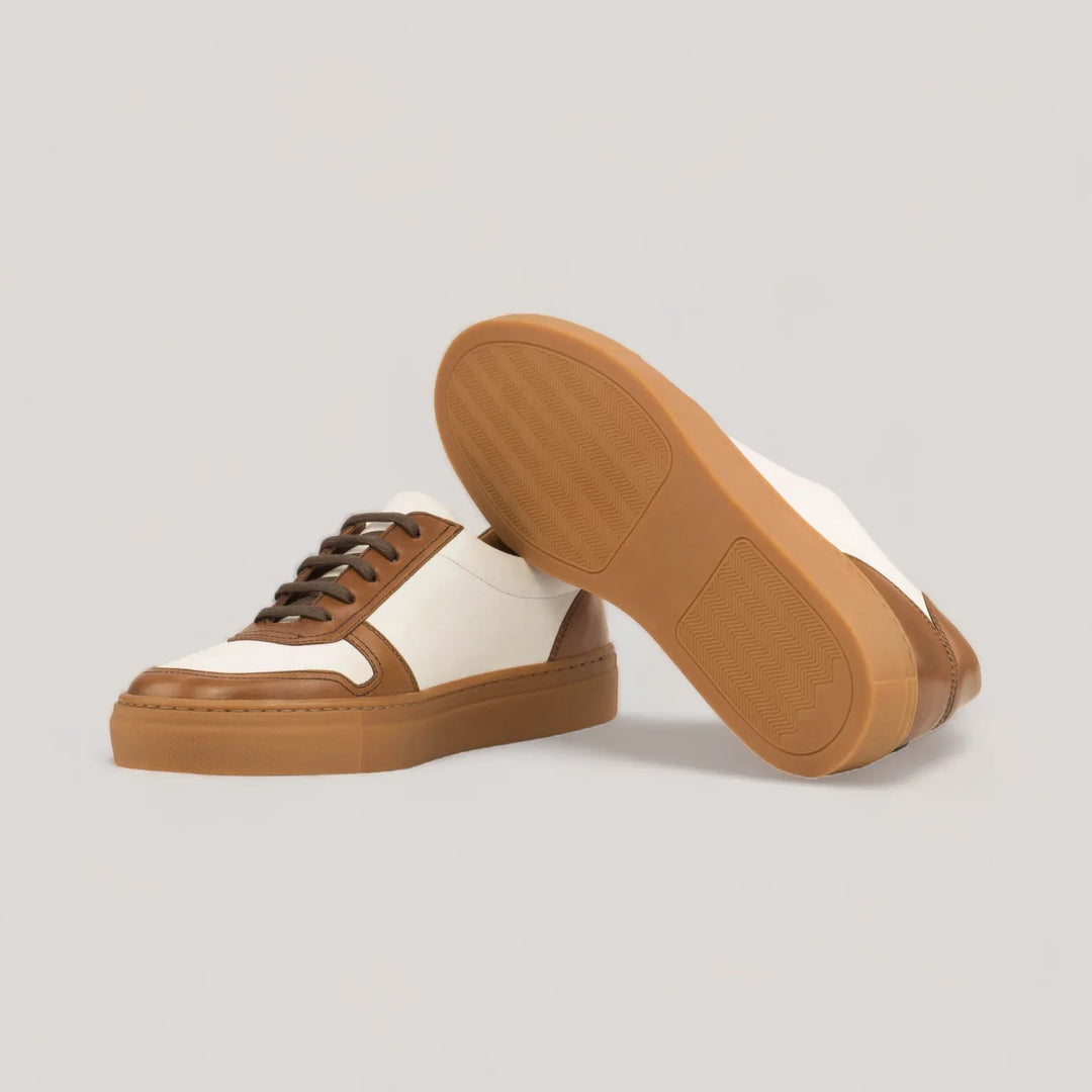 VERVE | Low Top Trainer - Cognac &amp; White - Caramel Sole | Women&