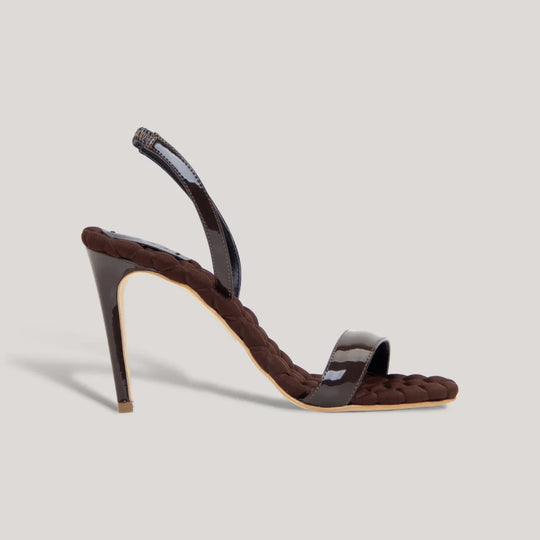 VIVIEN | Brown Vegan Patent Slingback Sandals | Women&