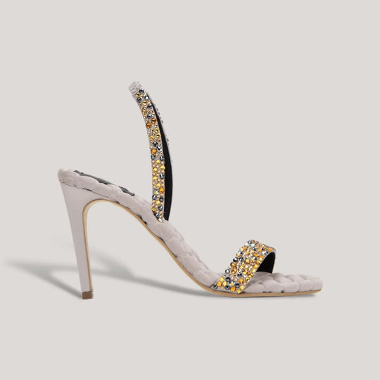 LIZA | Grey - Multicolor Crystal Satin Sandals | Vegan Women&
