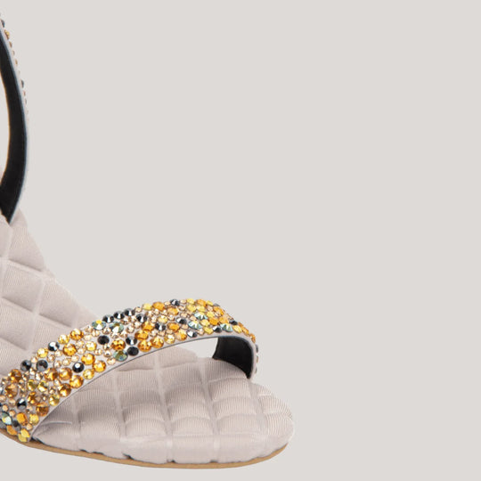LIZA | Grey - Multicolor Crystal Satin Sandals | Vegan Women&