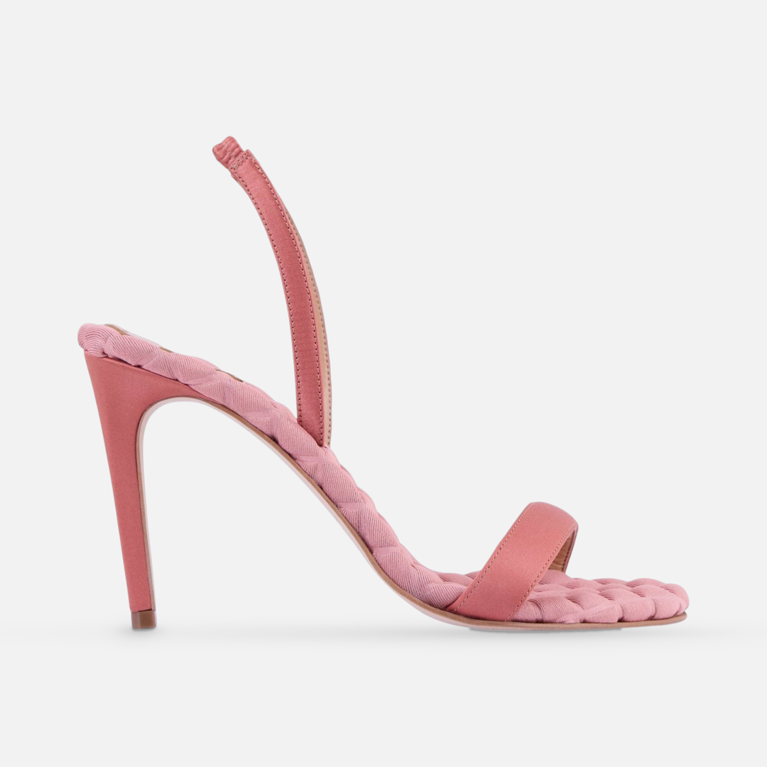 AERA VIVIEN antique rose satin slingback sandal, side view.